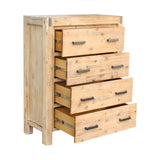 4 Pieces Bedroom Suite in Solid Wood Veneered Acacia Construction Timber Slat King Single Size Oak Colour Bed, Bedside Table & Tallboy