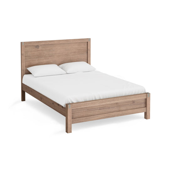 4 Pieces Bedroom Suite in Solid Wood Veneered Acacia Construction Timber Slat Single Size Oak Colour Bed, Bedside Table & Tallboy