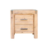 4 Pieces Bedroom Suite in Solid Wood Veneered Acacia Construction Timber Slat Single Size Oak Colour Bed, Bedside Table & Tallboy - Front View