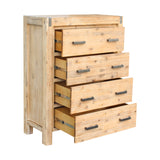 4 Pieces Bedroom Suite in Solid Wood Veneered Acacia Construction Timber Slat Single Size Oak Colour Bed, Bedside Table & Tallboy - Top-Down View