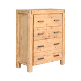 4 Pieces Bedroom Suite in Solid Wood Veneered Acacia Construction Timber Slat Single Size Oak Colour Bed, Bedside Table & Tallboy - 45-Degree Angle