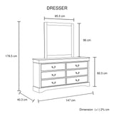 4 Pieces Bedroom Suite in Solid Wood & MDF Queen Size Grey Colour Bed, Bedside Table & Dresser