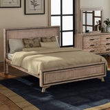 4 Pieces Bedroom Suite Queen Size Silver Brush in Acacia Wood Construction Bed, Bedside Table & Dresser - Front View