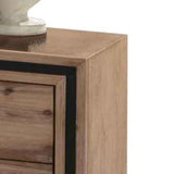 4 Pieces Bedroom Suite Queen Size Silver Brush in Acacia Wood Construction Bed, Bedside Table & Dresser - Low Angle