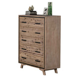 4 Pieces Bedroom Suite King Size Silver Brush in Acacia Wood Construction Bed, Bedside Table & Tallboy - 45-Degree Angle