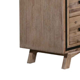 4 Pieces Bedroom Suite King Size Silver Brush in Acacia Wood Construction Bed, Bedside Table & Tallboy - Close-Up Angle