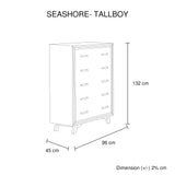 5 Pieces Bedroom Suite Queen Size Silver Brush in Acacia Wood Construction Bed, Bedside Table, Tallboy & Dresser - Low Angle