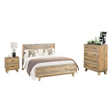 4 Pieces Bedroom Suite Double Size in Solid Wood Antique Design Light Brown Bed, Bedside Table & Tallboy - Front View