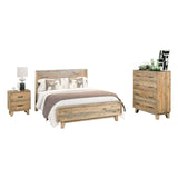 4 Pieces Bedroom Suite King Size in Solid Wood Antique Design Light Brown Bed, Bedside Table & Tallboy - Front View