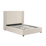Alexa Queen Size High Rise Headboard Linen Beige Fabric Four MDF Drawers with Wheels Bed Frame - Side View