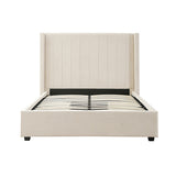 Alexa Queen Size High Rise Headboard Linen Beige Fabric Four MDF Drawers with Wheels Bed Frame - Top-Down View