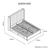 Alexa Queen Size High Rise Headboard Linen Beige Fabric Four MDF Drawers with Wheels Bed Frame - Low Angle