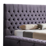King Size Bedframe Velvet Upholstery Dark Grey Colour Tufted Headboard Deep Quilting - Side View
