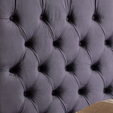 King Size Bedframe Velvet Upholstery Dark Grey Colour Tufted Headboard Deep Quilting - 45-Degree Angle