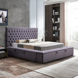 Queen Size Bedframe Velvet Upholstery Deep Grey Colour Tufted Headboard Deep Quilting - Extra Image