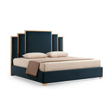 Austin Bed Frame Polyester Turquoise Fabric Padded Upholstery High Quality Slats Polished Stainless Steel Feet - Front View