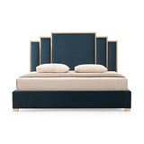 Austin Bed Frame Polyester Turquoise Fabric Padded Upholstery High Quality Slats Polished Stainless Steel Feet - Side View