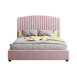 Camelia Double Size Bed Frame Pink Velvet Upholstery High Headboard Quality Slats Metal Structure - Front View
