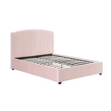 Camelia Double Size Bed Frame Pink Velvet Upholstery High Headboard Quality Slats Metal Structure - Side View