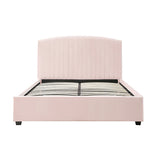 Camelia Double Size Bed Frame Pink Velvet Upholstery High Headboard Quality Slats Metal Structure - Top-Down View