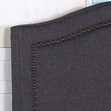 Bed Head Queen Size Charcoal Headboard with Curved Design Upholstery Linen Fabric - 45-Degree Angle
