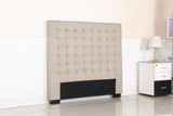 Bed Head Double Beige Headboard Upholstery Fabric Tufted Buttons - Front View