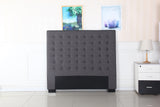 Bed Head Double Charcoal Headboard Upholstery Fabric Tufted Buttons - Front View