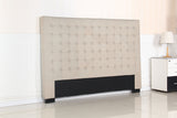 Bed Head King Beige Headboard Upholstery Fabric Tufted Buttons - Front View