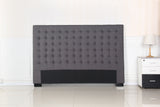 Bed Head King Charcoal Headboard Upholstery Fabric Tufted Buttons - Front View