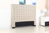 Bed Head Queen Beige Headboard Upholstery Fabric Tufted Buttons - Front View