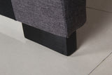 Bed Head Queen Charcoal Headboard Upholstery Fabric Tufted Buttons - Rear View