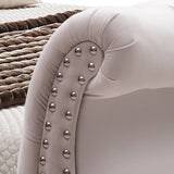 Queen Size Sleigh Bedframe Velvet Upholstery Beige Colour Tufted Headboard And Footboard Deep Quilting - 45-Degree Angle