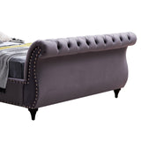 Queen Size Sleigh Bedframe Velvet Upholstery Grey Colour Tufted Headboard And Footboard Deep Quilting - Top-Down View