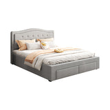 Emily Bed Frame Queen Size Velvet Fabric Grey Four MDF Drawers with Wheels - Front View