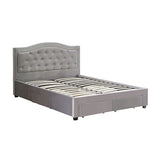 Emily Bed Frame Queen Size Velvet Fabric Grey Four MDF Drawers with Wheels - Side View