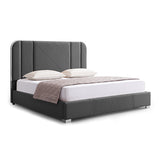 Halcyon Bed Frame Air Leather Padded Upholstery High Quality Slats Polished Stainless Steel Feet - Front View
