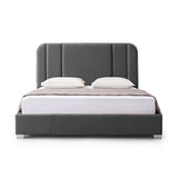 Halcyon Bed Frame Air Leather Padded Upholstery High Quality Slats Polished Stainless Steel Feet - Side View