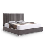 Hillsdale Bed Frame Polyester Fabric Padded Upholstery High Quality Slats Polished Stainless Steel Feet - Front View