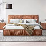 Louis Queen Bed Frame PU leather KD Slat in Wooden Legs - Front View