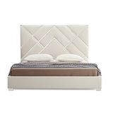 Matrix Bed Frame Fabric Padded Upholstery High Quality Slats Polished Stainless Steel Feet - Side View