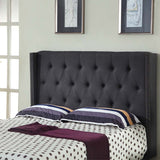 Bed Head Queen Charcoal Headboard Upholstery Fabric Studded Buttons - Side View