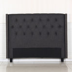 Bed Head Queen Charcoal Headboard Upholstery Fabric Studded Buttons