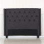 Bed Head Queen Charcoal Headboard Upholstery Fabric Studded Buttons