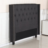 Bed Head Queen Charcoal Headboard Upholstery Fabric Studded Buttons - 45-Degree Angle