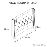 Bed Head Queen Charcoal Headboard Upholstery Fabric Studded Buttons - Front View