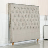Bed Head King Size French Provincial Headboard Upholsterd Fabric Beige - Front View
