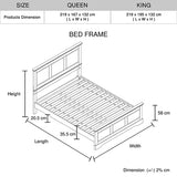 King Bed Frame in Solid Wood with Slats Support in Grey colour - Rear View