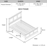 Queen Bed Frame in Solid Wood with Slats Support in White colour - Side View