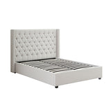 Veronica Bed Frame King Size Winged Grey Linen Fabric Seam Grid Pattern with gas lift plywood metal structure - Top-Down View