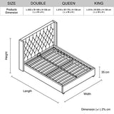 Veronica Bed Frame King Size Winged Grey Linen Fabric Seam Grid Pattern with gas lift plywood metal structure - Close-Up Angle